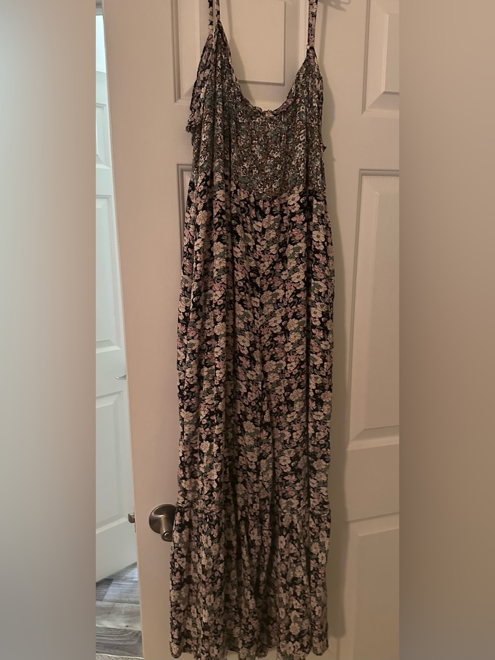 NATURAL LIFE Black Maxi Dress with Pink and Cream Floral Print